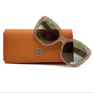 Tory Burch 7126 1738/8E crystal clear on Raffia w/green fade sunglasses